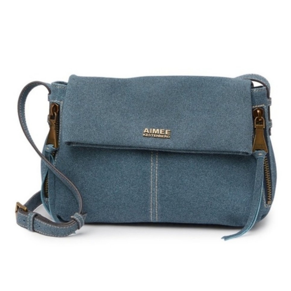 Like New Aimee Kestenberg Bali Denim Leather Crossbody Shoulder Bag